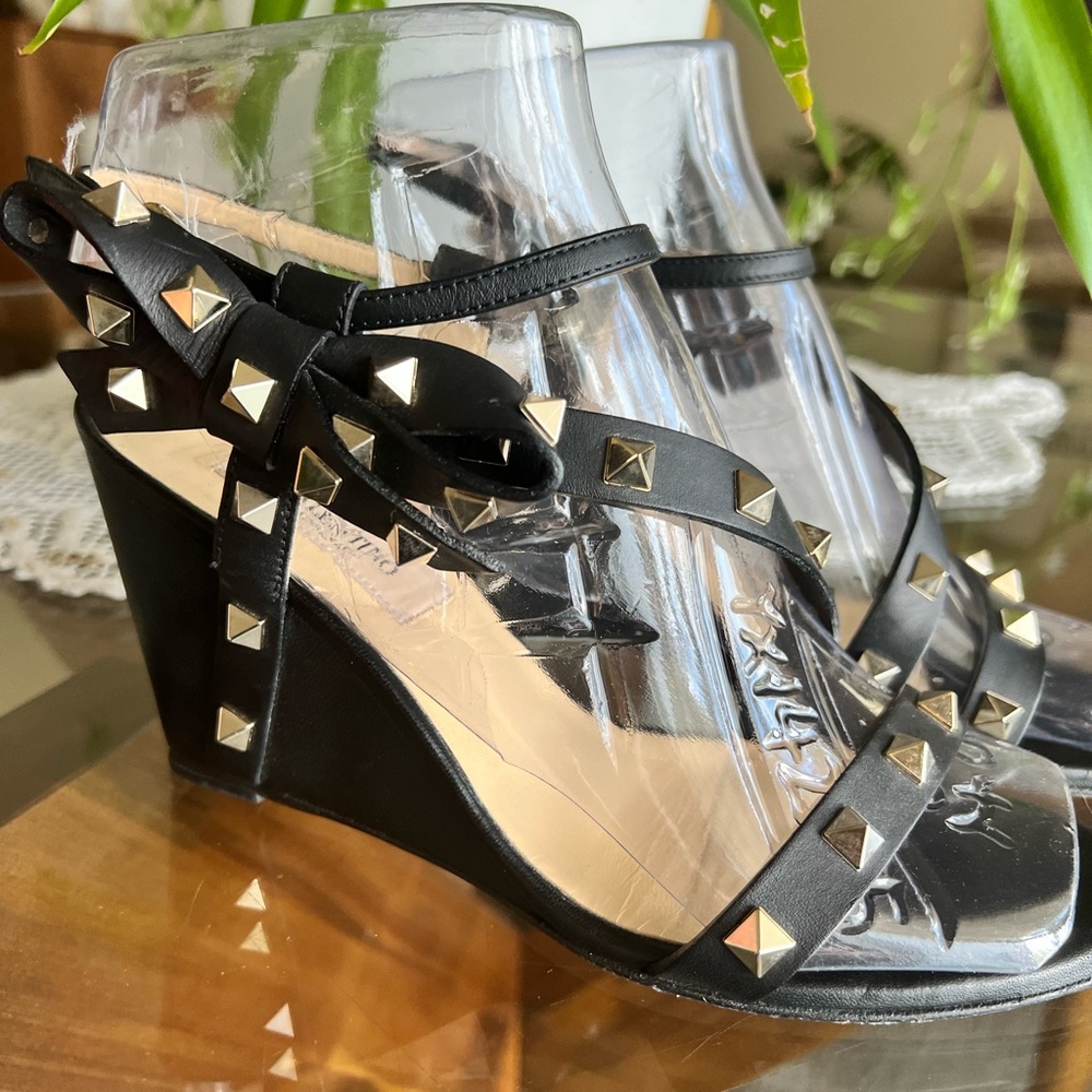 Valentino leather rockstud wedges